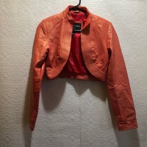 Vintage Orange Iridescent Crop Leather Jacket